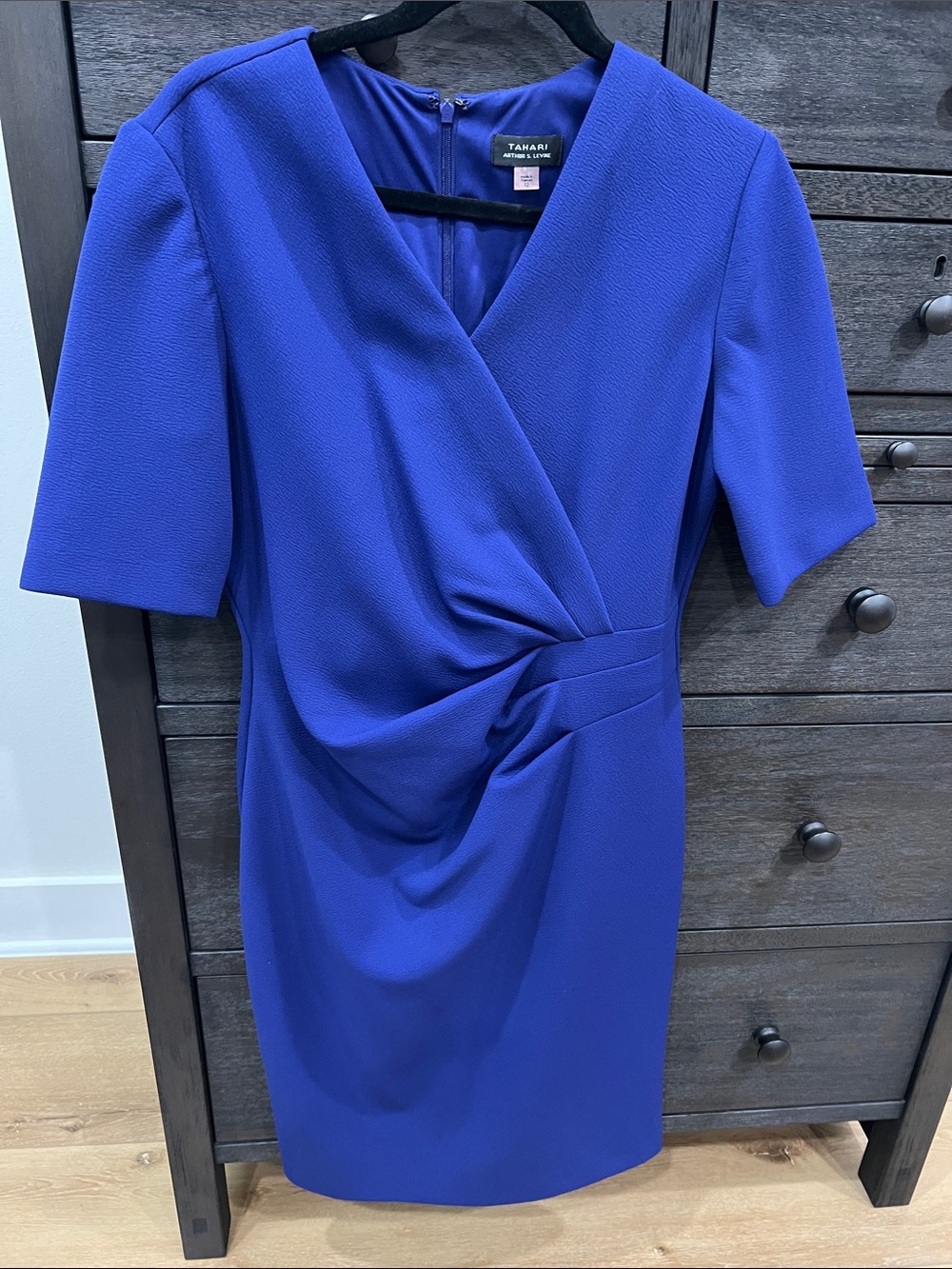 Tahari ASL Cobalt Blue Draped Midi Dress